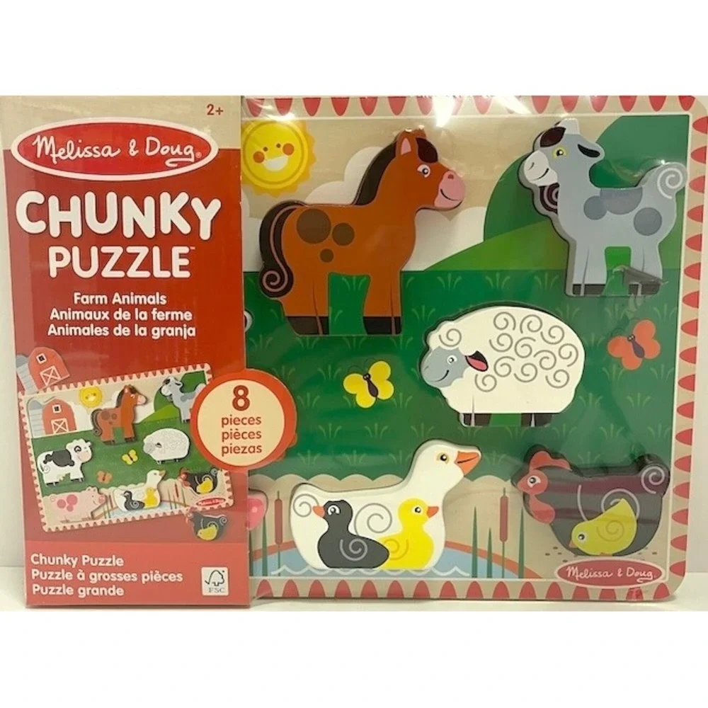 Melissa & Doug ANIMALS & UNICORNS Wooden Chunky Puzzles‎ Brand New Sealed